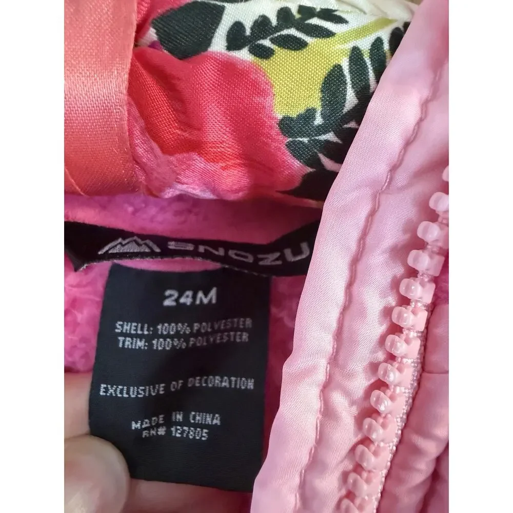Snozu Girls dark pink light pink 24 month snowsuit Fuzzy Warm Winter zippered